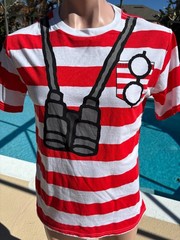 Where’s Waldo Binoculars Glasses Red Striped Costume T Shirt Mens S/M