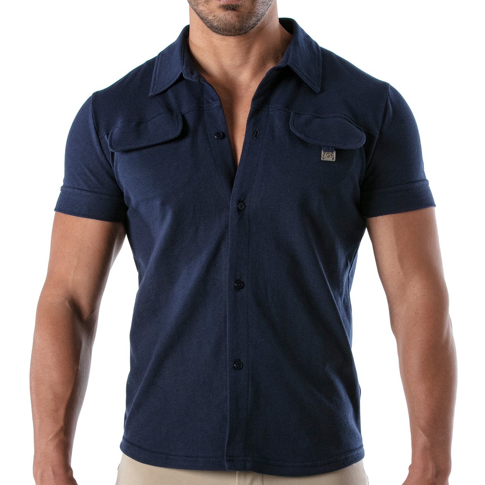 TOF PARIS Shirt Short-Sleeved Cotton Pique Shirt Navy 32