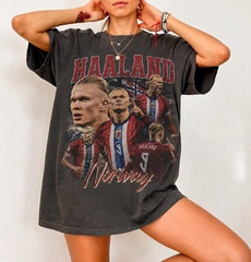 Vintage Haaland Shirt, Retro Soccer Graphic Tee, Norway Striker Oversized Shirt