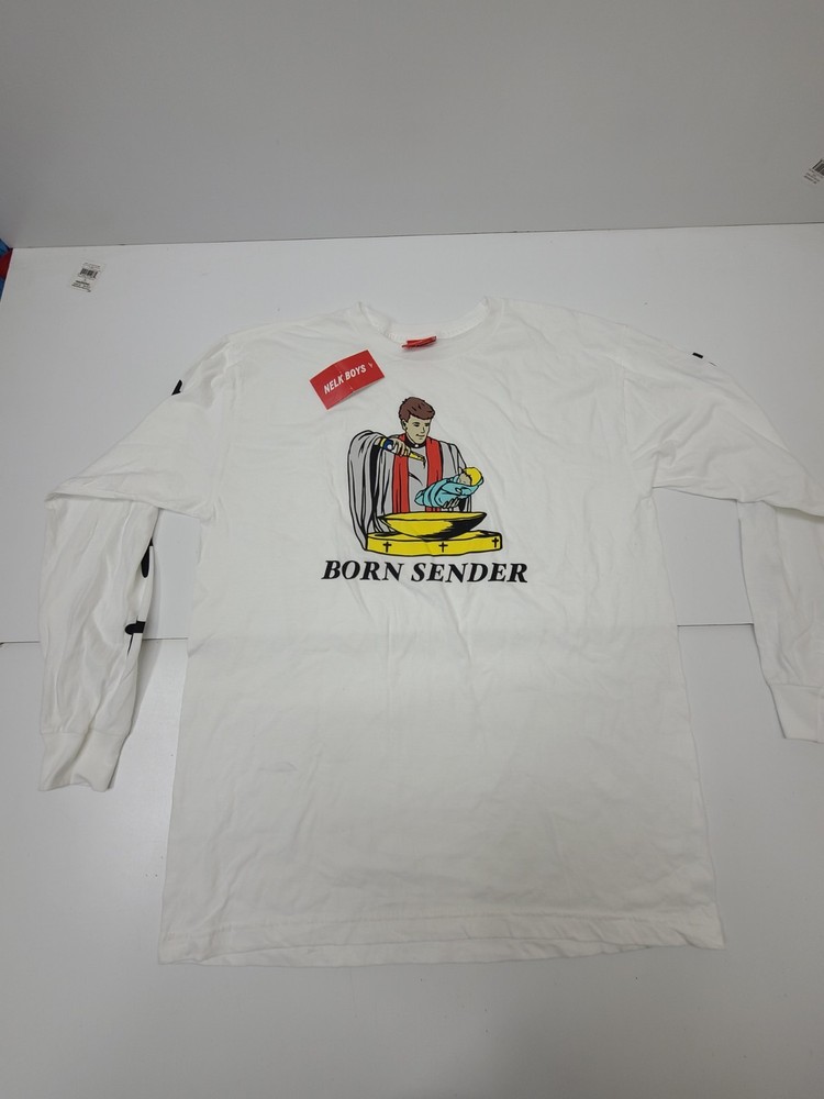 Nelk Boys Full Send Born Sender Long Sleeve Shirt Men’s Large White Beer Tee
