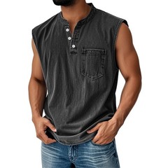 Men Sleeveless Beach Tee Hawaiian Summer Shirt Button Vest Henley Tank Tops#SML