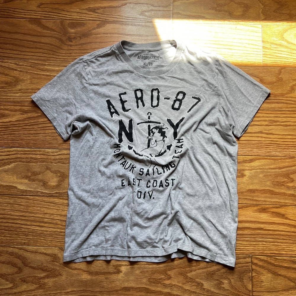 Vintage Y2K Aeropostale Gray Graphic Tee XL Streetwear Grunge Skater Shirt