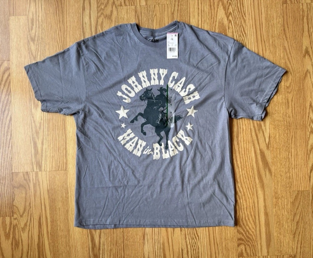 NTW Men’s Johnny Cash Man In Black Graphic Blue T-Shirt Sz Med 100% Cotton Soft