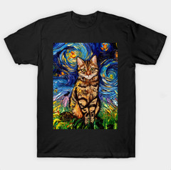 Tabby Cat Starry Night T-Shirt Vincent Van Gogh Style Art Funny Cat Lover Tee