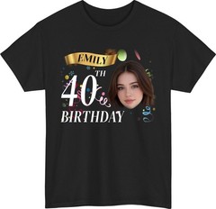 Personalised Birthday Crew T Shirt Custom Name Photo Age Matching Party Gift Top