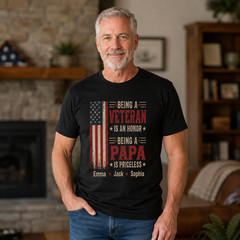 Custom Being a Veteran is an Honor Papa is Priceless T-Shirt, Custom Name Shirt