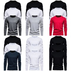 Mens Long Sleeve T shirt Plain Casual Work Pack Of 3/4 Premium Lot Tee Top
