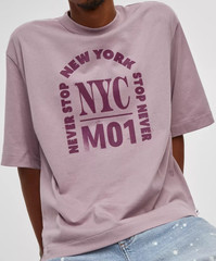 MODE OF ONE Elderberry Purple Never Stop NYC Oversize Short Sleeve T-Shirt Large