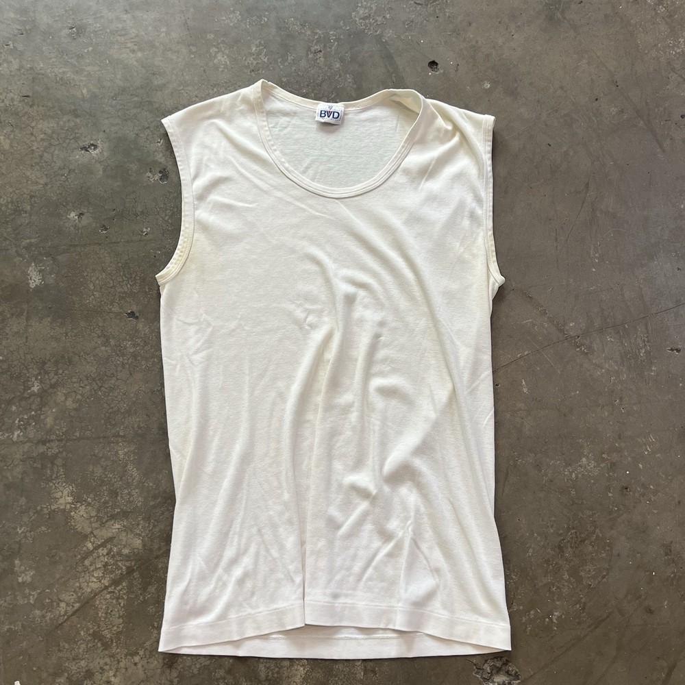Vintage BVD Tank Too T Shirt Distressed Stains Single Stitch Vtg