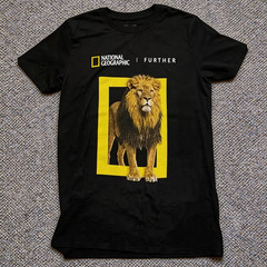 National Geographic Lion T-Shirt Further Yellow Border Graphic T-Shirt S-5XL