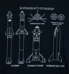 Space X Superheavy / Starship Cutaway Cross Section Promo T-Shirt Black Size S