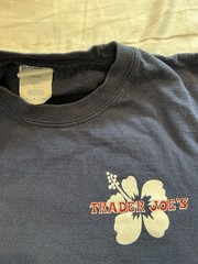 Trader Joe’s Logo Graphic Blue Cotton Knit Double-Sided Long Sleeve Tee S