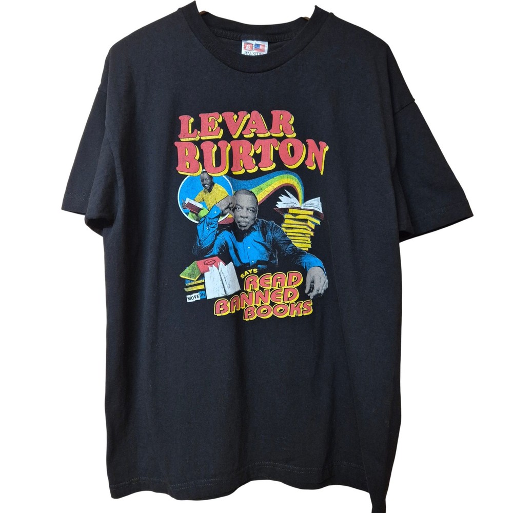 Bayside LeVar Burton T-Shirt Men’s XL Black Graphic Print Book Reading