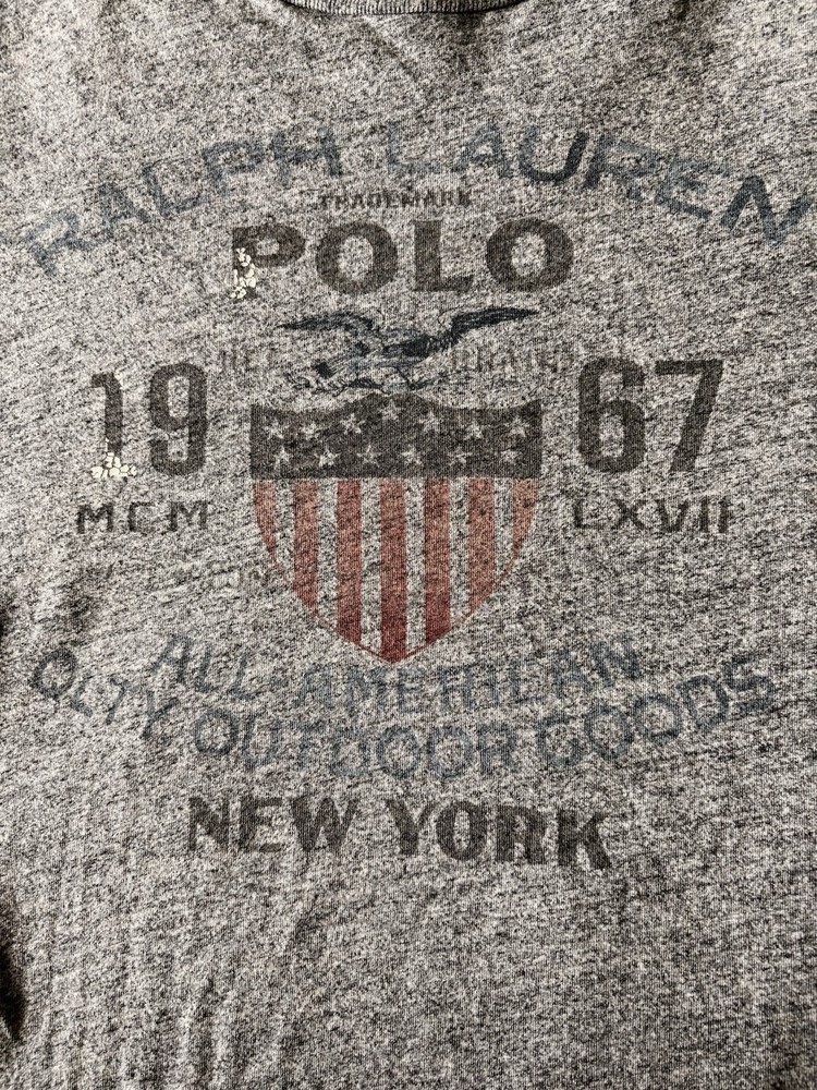Polo Ralph Lauren XL Gray Graphic T Shirt Classic Fit 1967 Shield USA Logo Tee