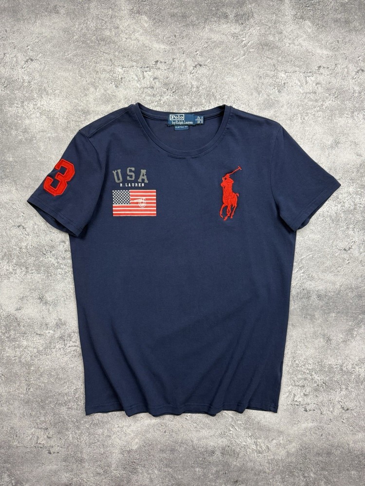 Polo Ralph Lauren USA Flag Big Pony T-Shirt Chief Keef Tee Y2K Blue Men’s Size L