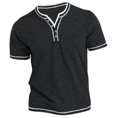 Men’s Cotton V-Neck Henley T-Shirt – Slim Fit Short Sleeve Casual Top