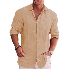 Cotton Linen Autumn Hot Selling Men’s Long Sleeve Shirt Solid Color Casual Style