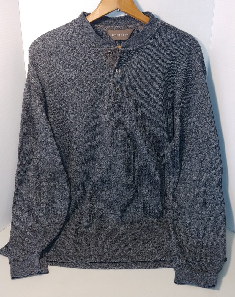 Henley Pullover Shirt Taylor And Henry Waffle Thermal Gray Long Sleeve XL Nice
