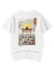 Niepce Japanese Streetwear T-shirt Temple of Cats Print Graphic Tee for Men