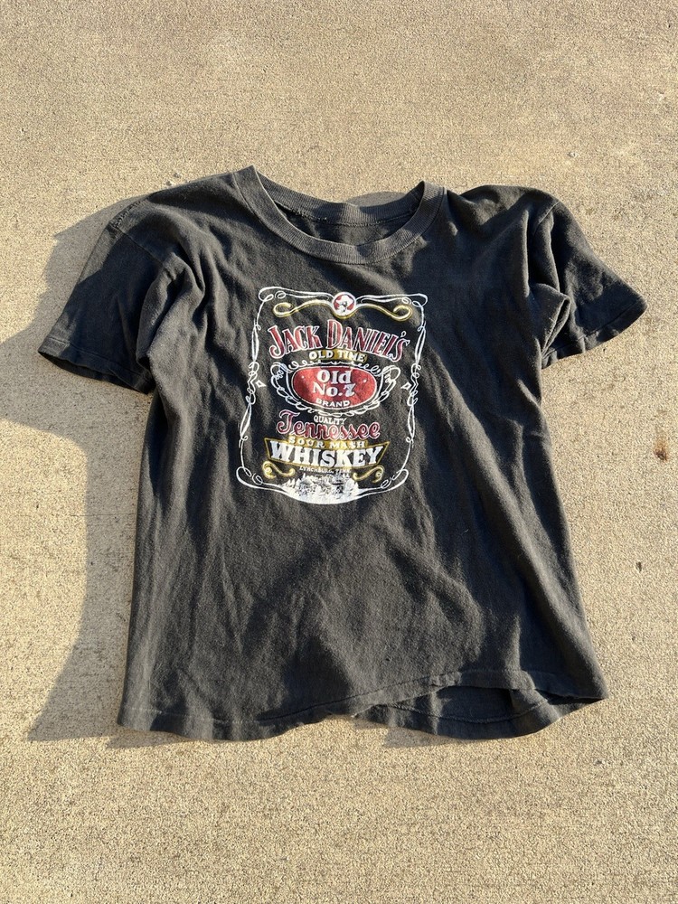 VINTAGE 1970s JACK DANIELS WHISKEY GRAPHIC TEE T-SHIRT PAKISTAN COTTON SMALL