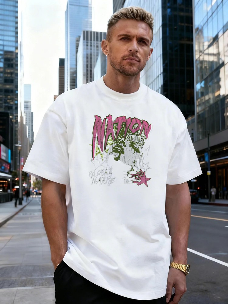 Letter Art Graphic 100% Cotton Men’s T-Shirt Suitable for Daily Casual Wear
