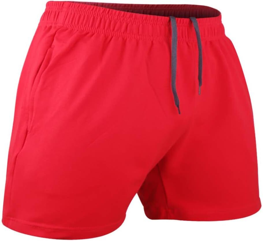 Muscle Alive Men Running Shorts with Pockets Athletic Medium, Red(5″ Inseam)
