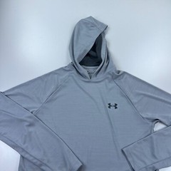 Under Armour Hooded Shirt Mens Small Gray Pullover Hoodie Stretch Training