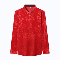 Men Velevt Blouse Shirts Tops Floral Printed Plush Casual Formal Cardigan M-3XL