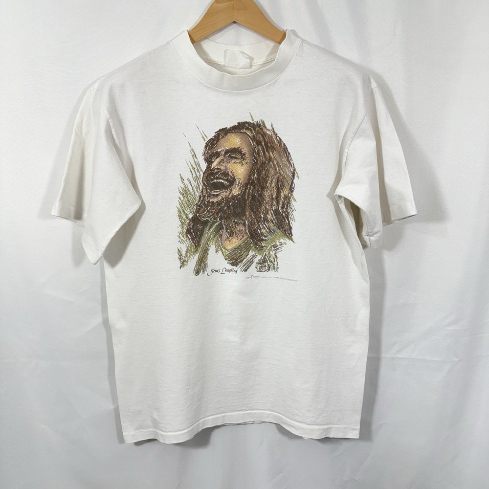 Vintage Jesus Laughing Christian Graphic Art Shirt USA Mens Medium