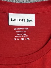 Lacoste Short Sleeve T Shirt 100% Cotton Men’s Size 3 X Red