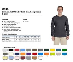 Gildan Ultra Cotton Mens Crewneck Long Sleeve T-Shirt S-5XL 2400 G240