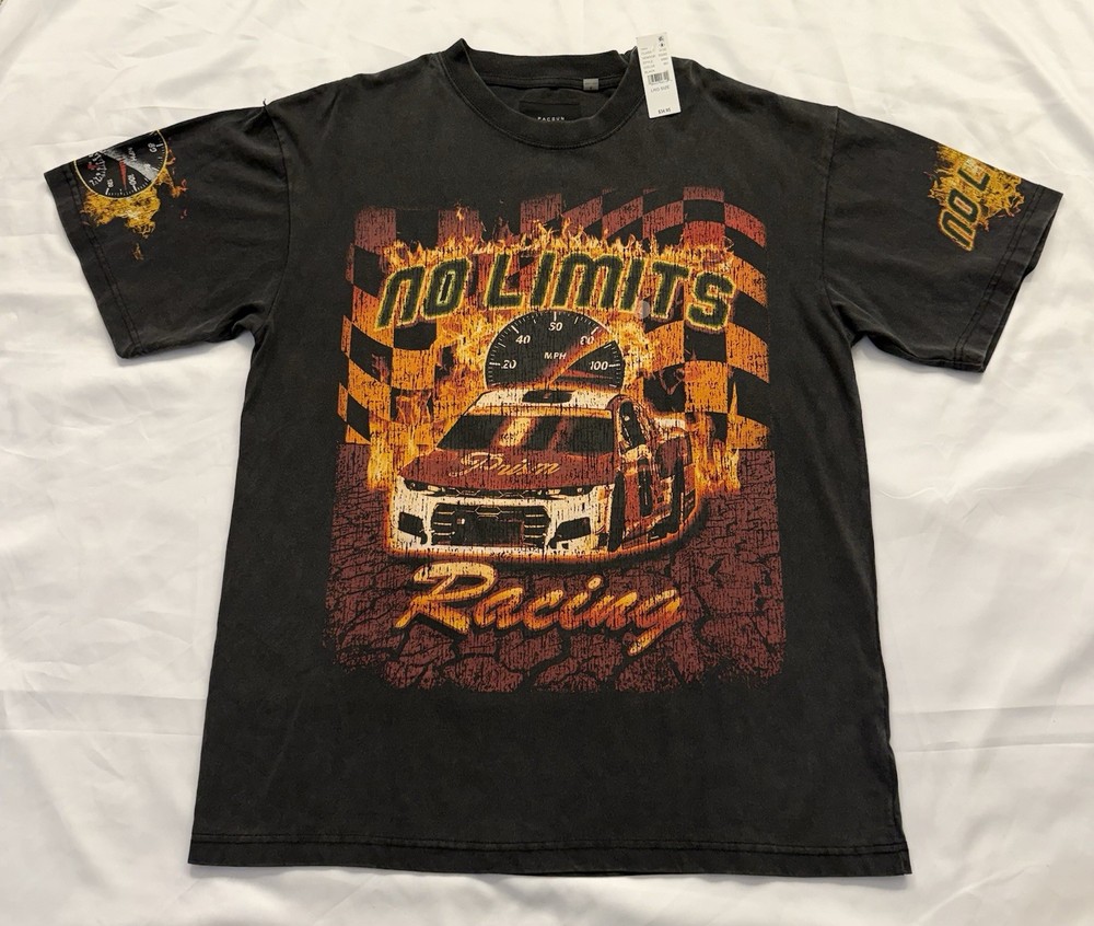 PacSun No Limits Racing Graphic T Shirt Mens Streetwear size Large #0358 baggy