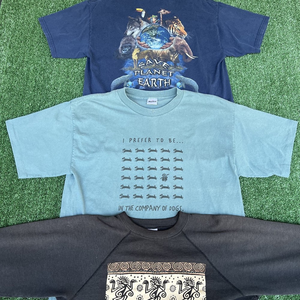 VTG Nature T-Shirt Sweatshirt Men L / XL Black Blue Lot Aztec Dogs Earth 80s 90s