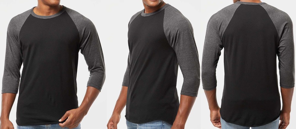 Mens Fine Jersey Soft Blend Heather Baseball Raglan Tee PRESHRUNK T-Shirt XS-3XL