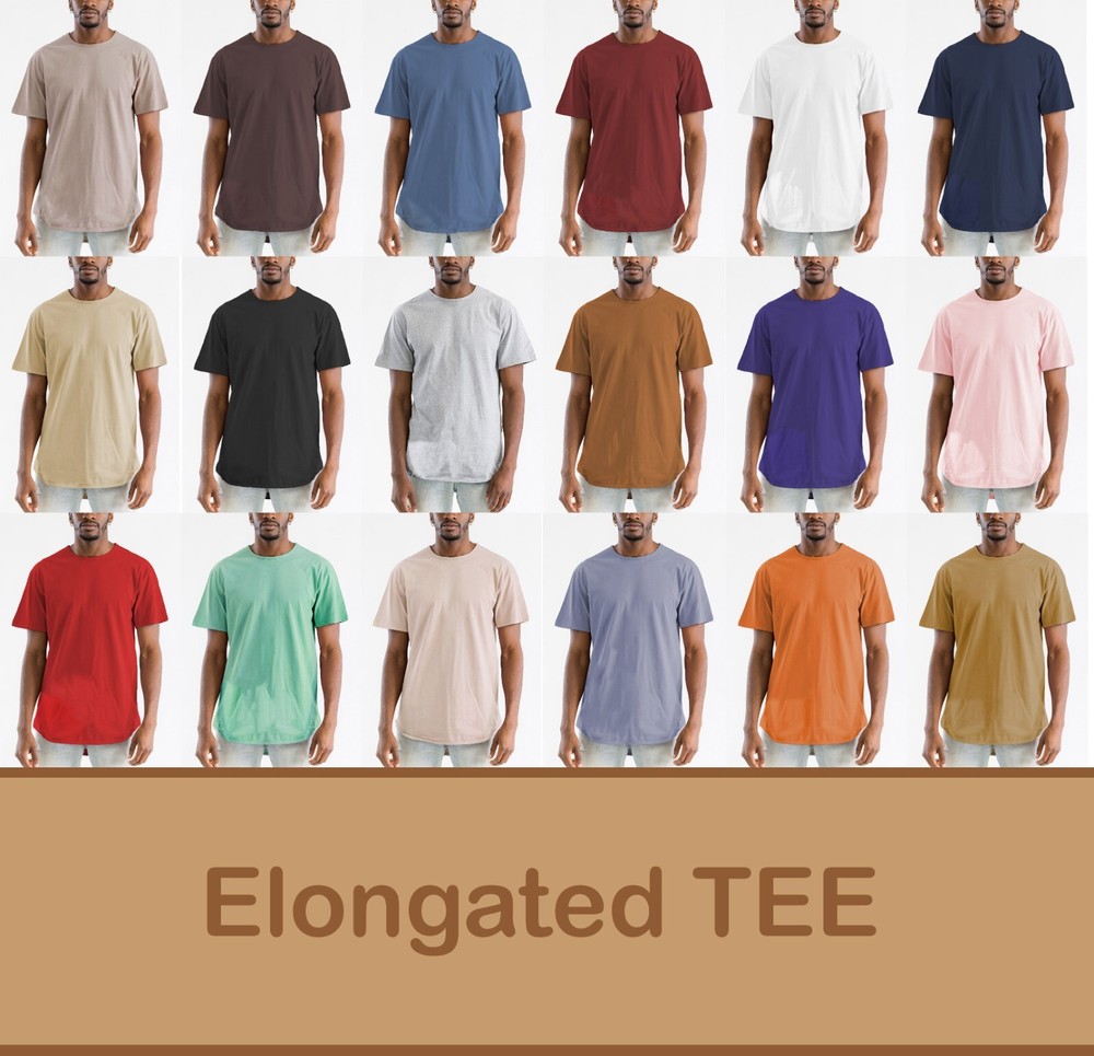MENS Elongated tee Extended Scallop Round Neck Hipster Hip Hop T-Shirt