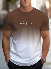 Men’s Vintage Gradient Print Casual Tee Shirt Breathable Polyester O-Neck