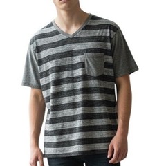 Brooklyn Cloth NYC & Co. Gray & Black Striped V-Neck Pocket T-Shirt