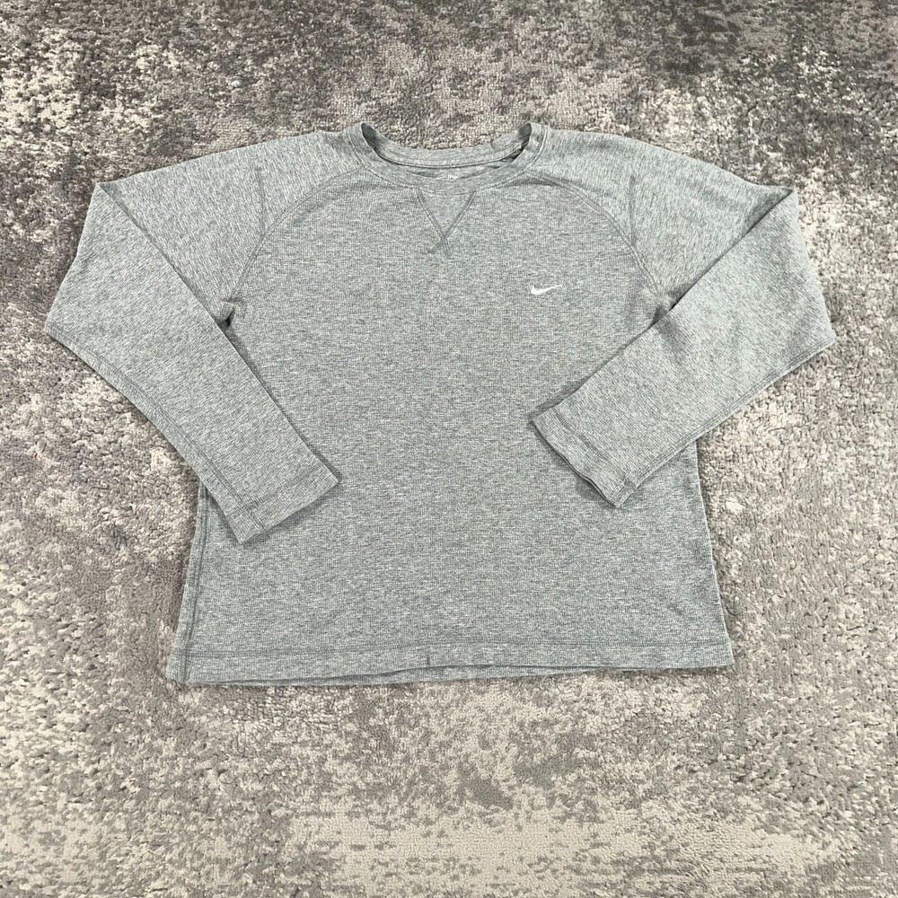 Nike Thermal Shirt Mens Small S Heather Grey Lightweight Swoosh Logo Y2K Minimal