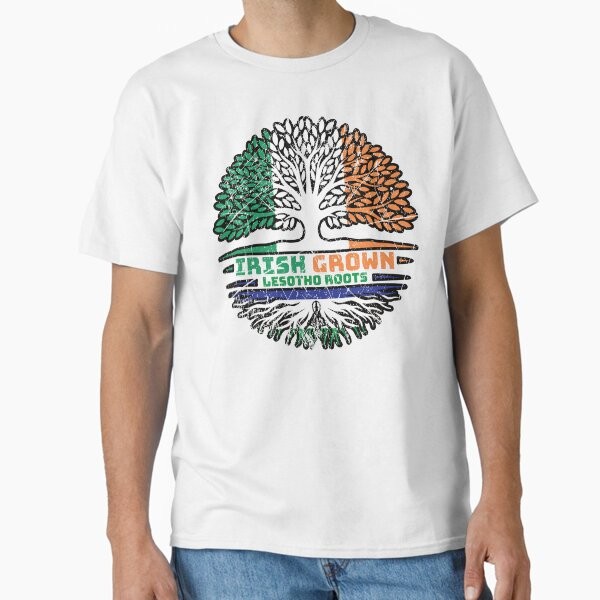 Lesotho Irish Ireland Tree Roots Flag Classic T-Shirt Made in US/AUS Size S-2XL