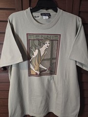 VINTAGE 90s Art Deco Flapper Girl Tennis T Shirt Mens Size Large 1920s Art