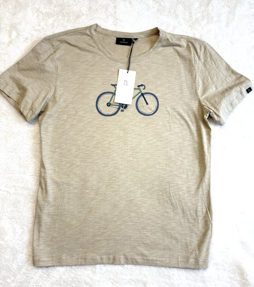 Recolution Bay Bike T Shirt Beige Bicycle Sustainable Organic 100% Cotton L NWT
