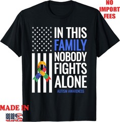 in This Family Nobody Fights Alone Blue Autism Aware Unisex T-Shirt ,Gildan 5000
