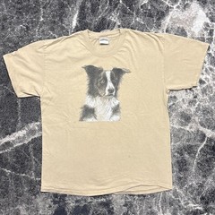 Vintage Border Collie Dog Art Shirt Mens Large 90s Y2K Brown Nature Pets Animals