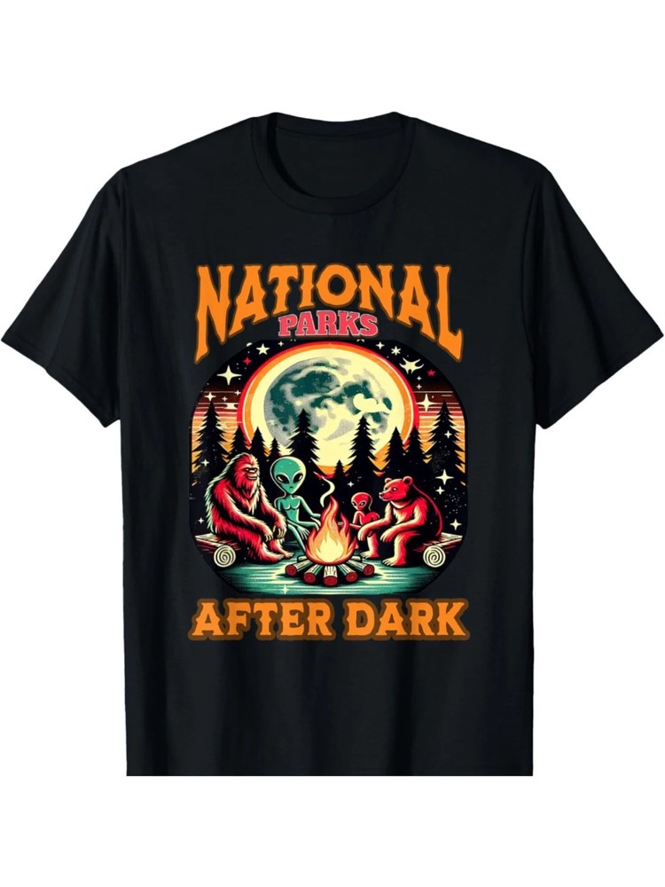 1pc National Parks After Dark Geometric-Pattern T-Shirt, 100% Cotton Crew Neck,