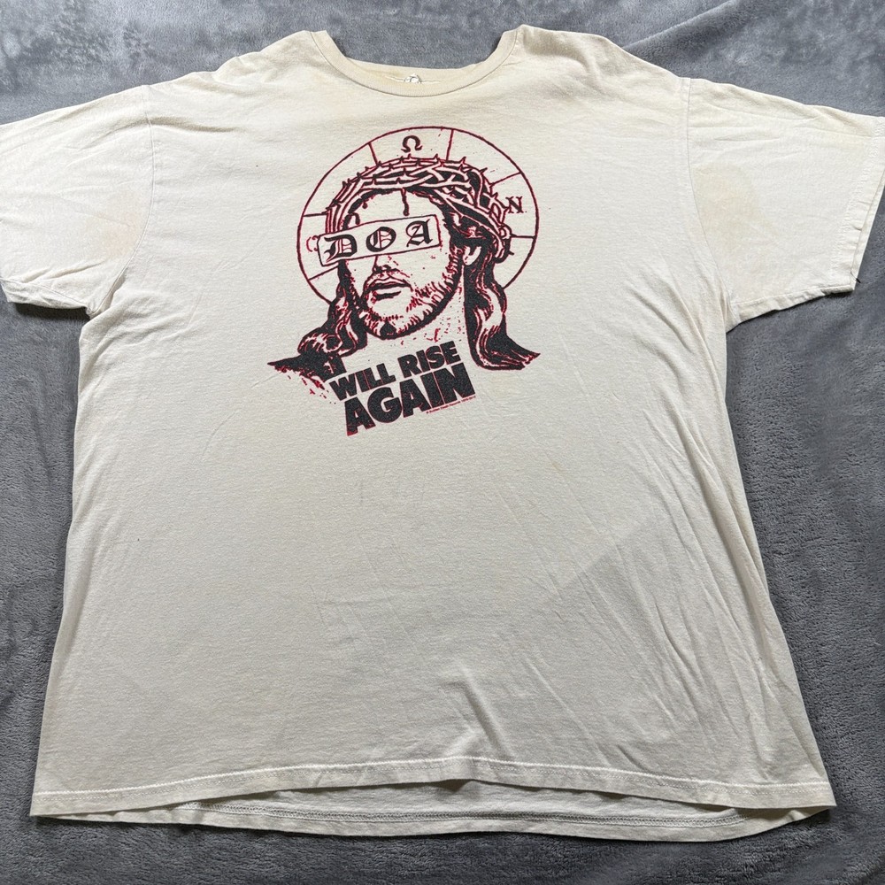 Vintage Bay Island Sportswear T-Shirt Mens 2X Cream D.O.A. Jesus Will Rise Again