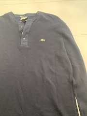 Lacoste Henley Neck Cut And Sew Waffle Linen Blend Long Sleeve 6 Navy Blue