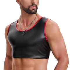 Men’s Faux Leather Sleeveless Vest Slim Fit Elastic Sexy Nightclub Punk Crop Top