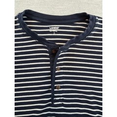 Lands End Mens Striped Long Sleeve Thermal Henley Shirt Size XL Navy White