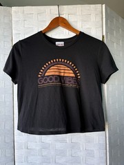 RON JON SURF SHOP COCOA BEACH GOOD VIBES CROP TOP T-SHIRT BLACK SIZE S MADE USA