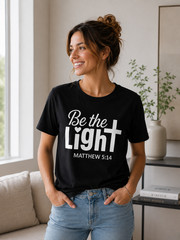 Be the Light Matthew 5 14 Shirt Christian Scripture Bible Verse Cross Tee